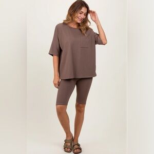 SHEIN Taupe Maternity and Postpartum Adjustable Waist Short Matching Set